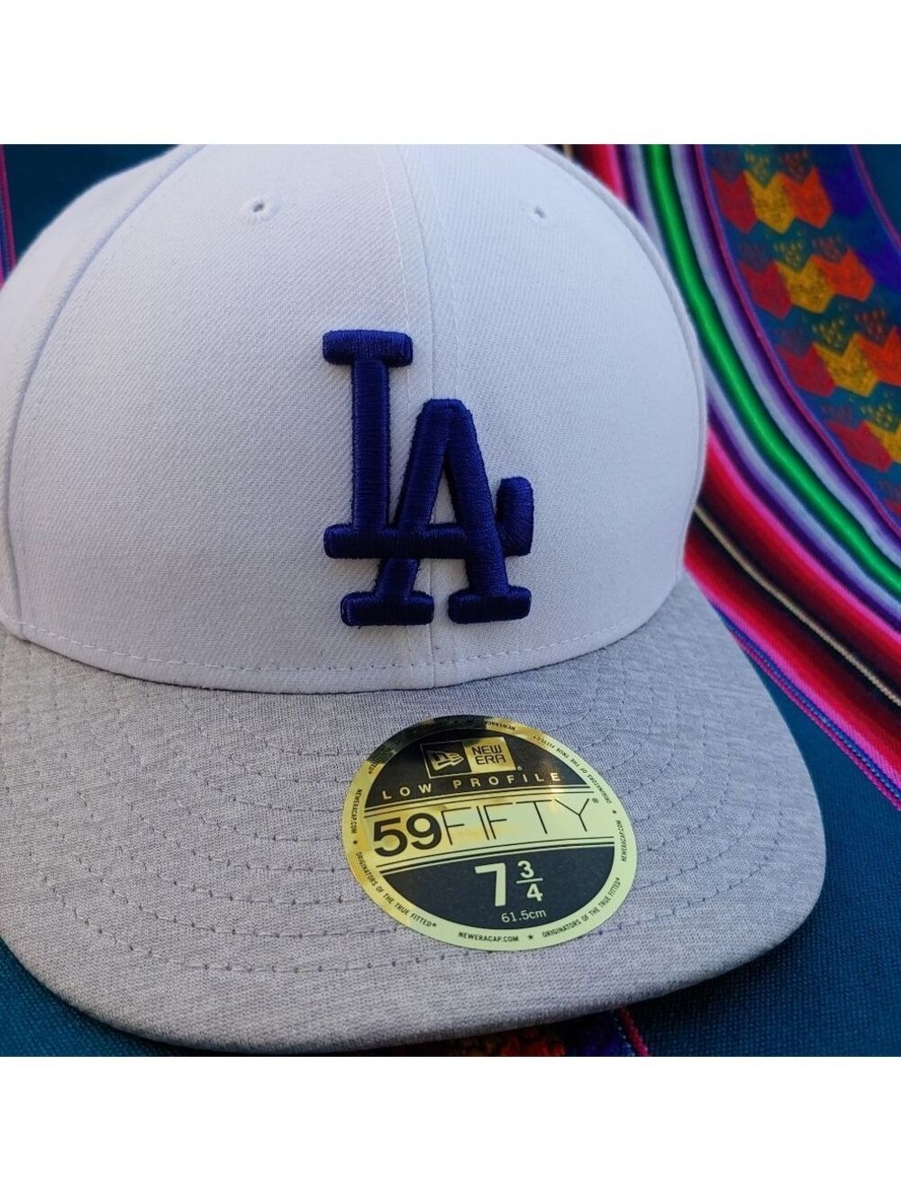 New Era Dodgers 59FIFTY Low Profile 7 3/4 Baseball Cap White Gray and Blue Logo - Picture 15 of 15